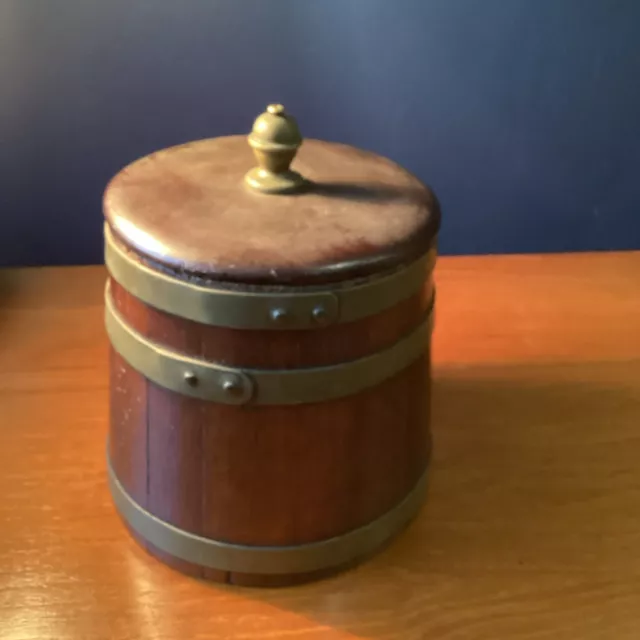 Antique Oak Coopered Copper Banded Barrel Tobacco Jar ? Arts & Crafts