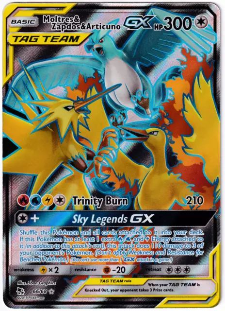 ULTRA RARE Moltres Zapdos Articuno GX Hidden Fates 44/68 Tag Team Pokemon -  LP