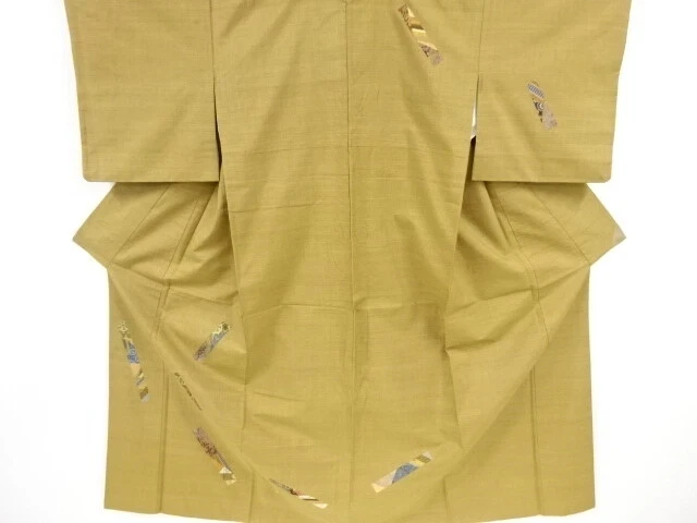 37695# Japanese Kimono / Antique Kimono / Woven Sarasa & Tanzaku Paper Patte