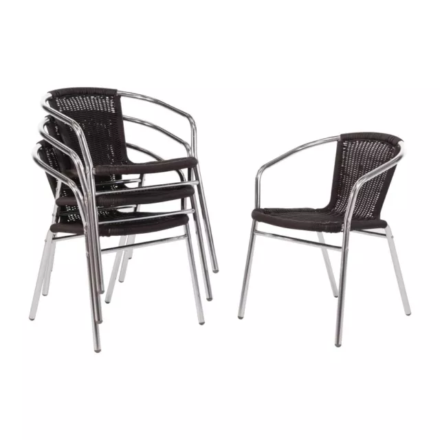 Bolero Aluminium and Black Wicker Chairs Black (Pack of 4) - U507