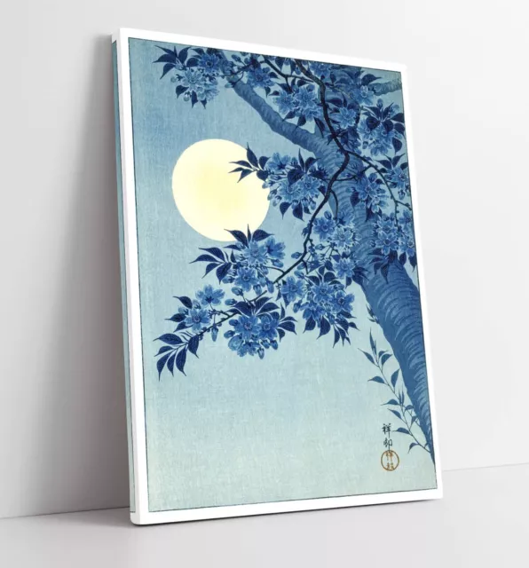 Moonlit Sakura Blossoms Japanese Artwork -Deep Framed Canvas Wall Art Print