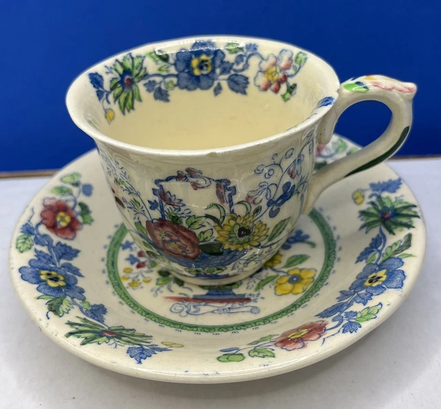 Vintage Mason’s Strathmore England Blue Transferware Demitasse Cup & Saucer Set