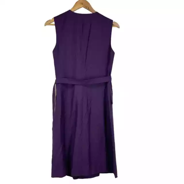 Theory NWT Livwilth Sleeveless Wrap Dress Plum Sleek Flannel Size 4 Virgin Wool 2