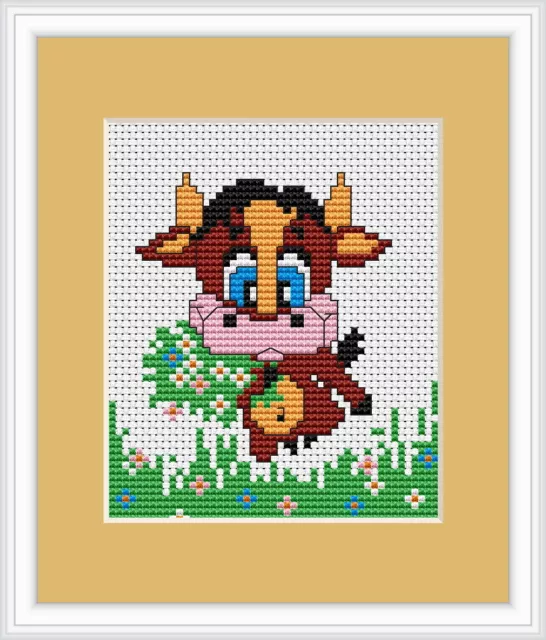Cow Cross Stitch Kit By Luca S Ideal For Beginner 9cm x 9cm On 14 Count Aida