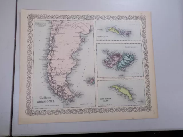 1855 Colton Atlas Map  / PATAGONIA, FALKLAND ISLANDS, SOUTH GEORGIA ISLAND