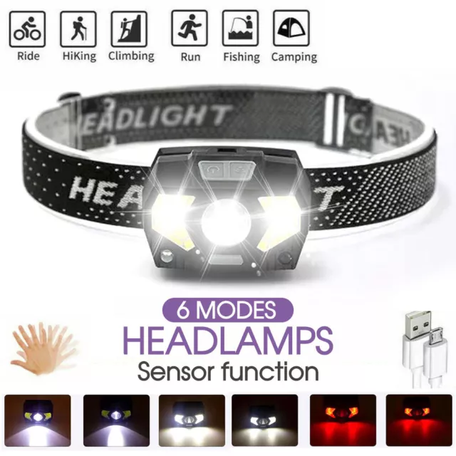 Head Torch LED Headlight COB Camping Headlamp USB Rechargeable Flashlight Lamp