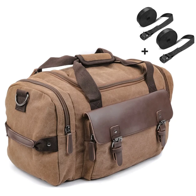 Borsa Da Sella Posteriore Moto Vintage 25L - Tela Impermeabile, Doppio Uso Come Zaino, Marrone