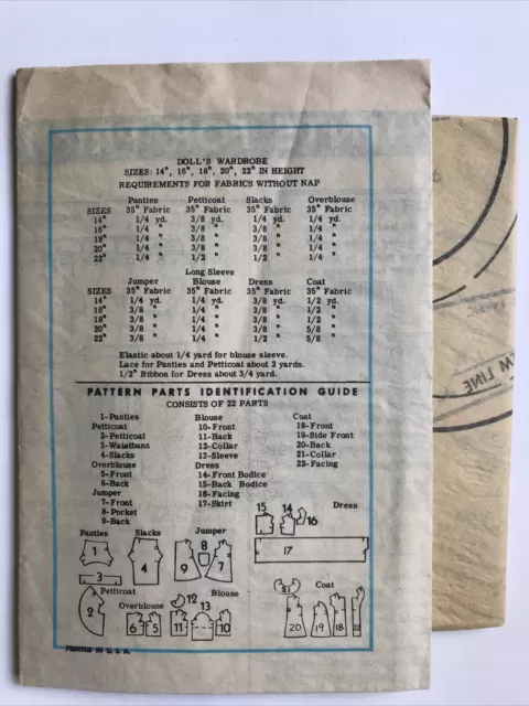 Rare UNCUT Vintage Mail Order Marian Martin 9370 18” Doll Clothes Sew Pattern 2