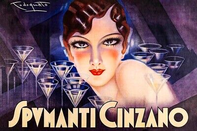 Poster Manifesto Locandina Pubblicitaria Stampa Vintage Vermouth Cinzano Drink
