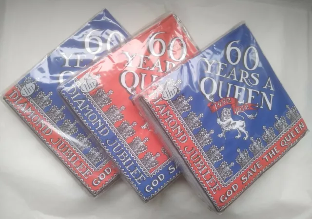 3 Packs Emma Bridgewater 60 Years a Queen Napkins Red Blue 60th Birthday