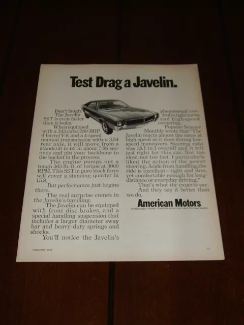 1968 American Motors Javelin - Test Drag -  ***Original Ad*** Rare!!!