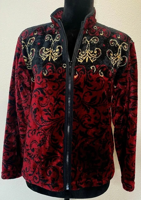 Straight Down small fleece full zip up jacket pockets print red black