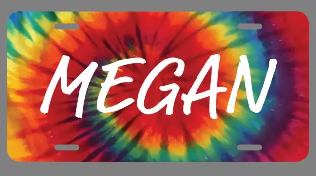 Megan Name Tie Dye Style License Plate Tag Vanity Novelty Metal | UV Printed