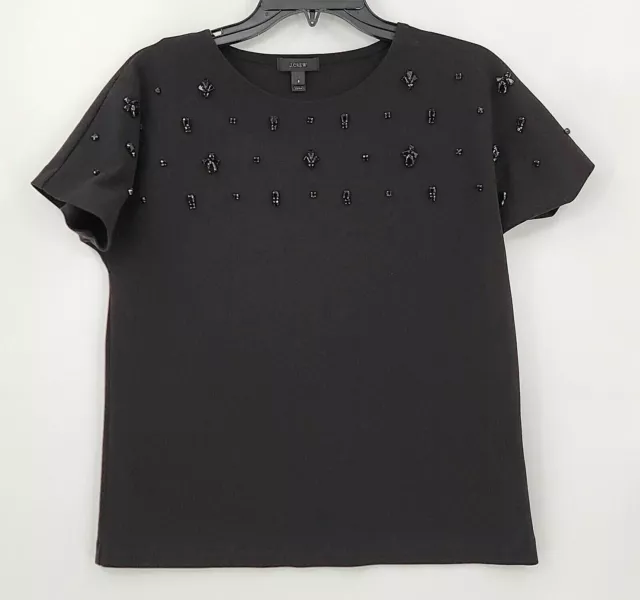 J.Crew Womens Shirt Top Short Sleeve Size Small Solid Black Bling Stretch