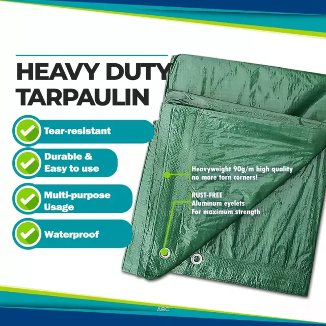 4m x 5m Green Tarpaulin - 90gsm Thick - 13ft x 16ft Quality Waterproof Tarpaulin