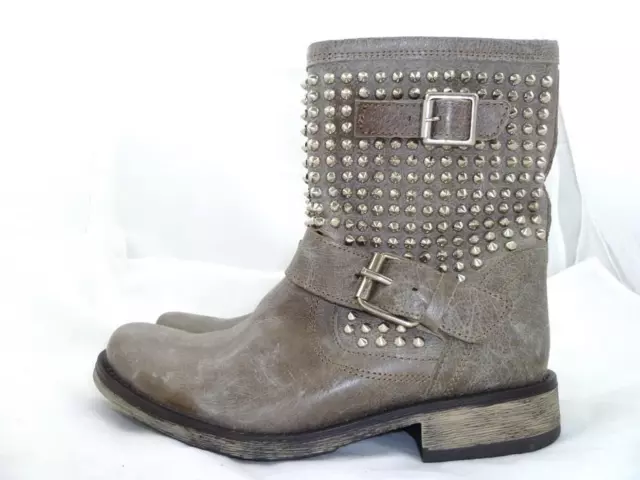 Steve Madden Monica Used 7.5 M Studded Zip Leather Taupe Mid Calf Boots/Booties