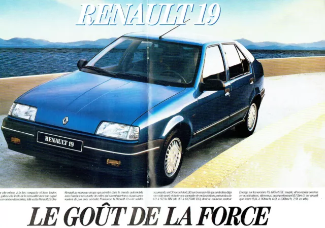 PUBLICITE ADVERTISING 066  1988  la Renault 19  (double page)  gout de la force