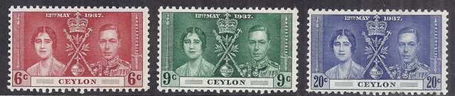 May 12 1937 Ceylon KGVI QE Coronation - 275-277 | 383-385 - MNH UM