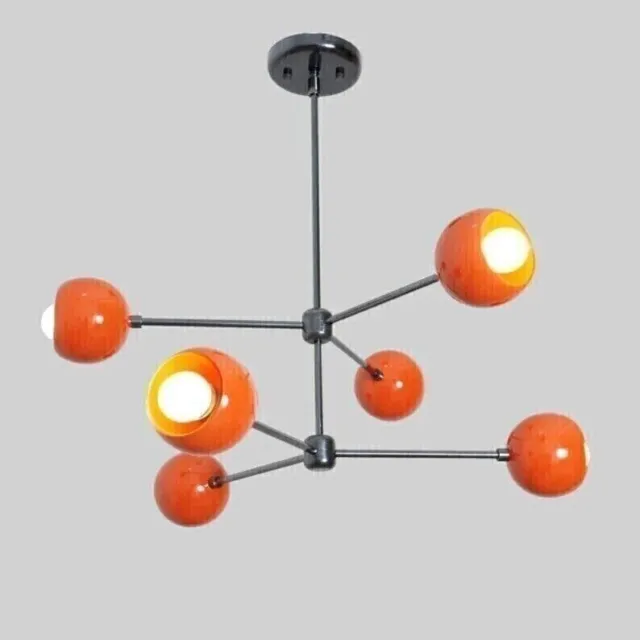 Mi Siècle Globe Abat-Jour Stilnovo Style Spoutnik Clair 6 Laiton Chandelier