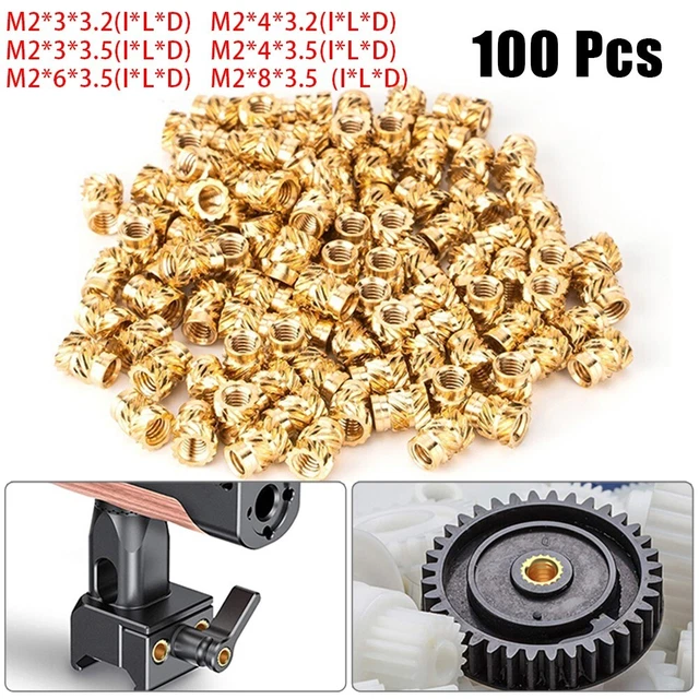 100Pcs-Threaded Insert Self-Clinching Nut Brass Internal Thread Knurled M2-Parts