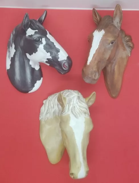 3 Ceramic Horse Head Wall Hanging Plaques Pre Owned