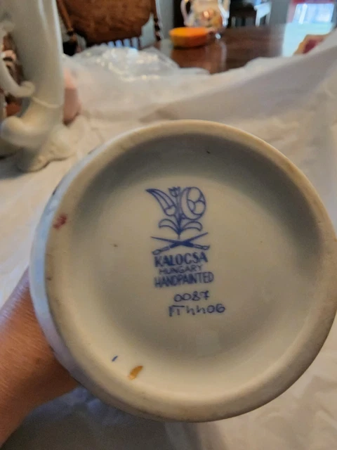 Kalocsa Hand Painted Porcelain Vase from Hungary Floral Gold Trim 7.5" Tall 3