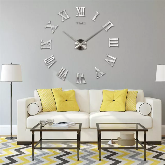 Modern DIY 3D Large Number Wall Clock Mirror Sticker Decor Home Office Kids Room