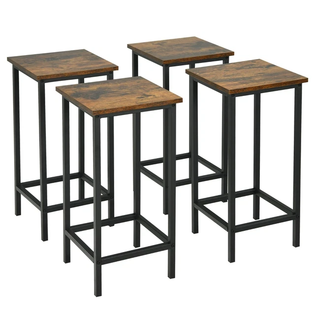 COSTWAY Lot de 4 Tabourets de Bar sans Dossier avec Repose-Pieds,Chaises De Café