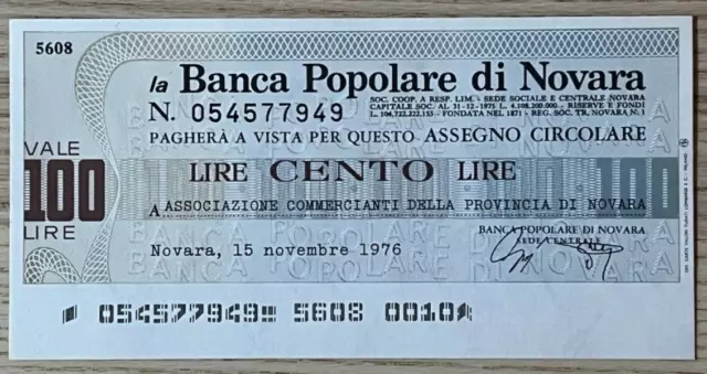 Miniassegni Banca Popolare Di Novara