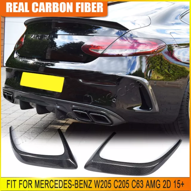 REAL CARBON Rear Bumper Fins Splitter Fit For Mercedes-Benz W205 C205 C63 15-21