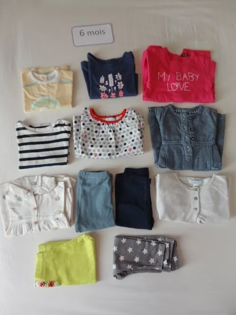 ° 6 mois ° Lot 12 vêtements enfant bébé fille T-shirt robe Leggings Gilet Obaïbi