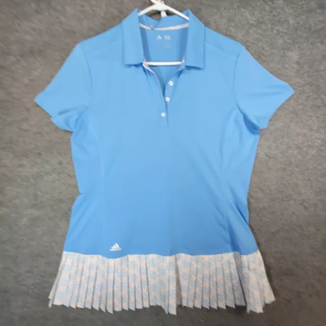 Adidas Shirt Womens Large Blue Pleated Short Sleeve Tennis