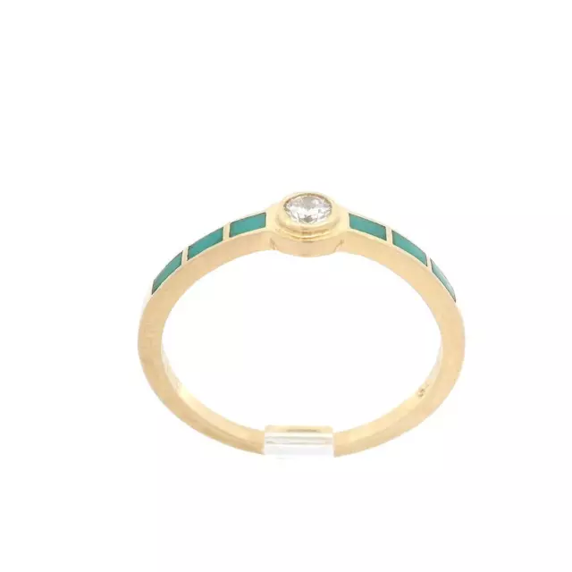 14K Yellow Gold Petite 0.09ctw Diamond w/ Inlay Turquoise Accents Band Ring