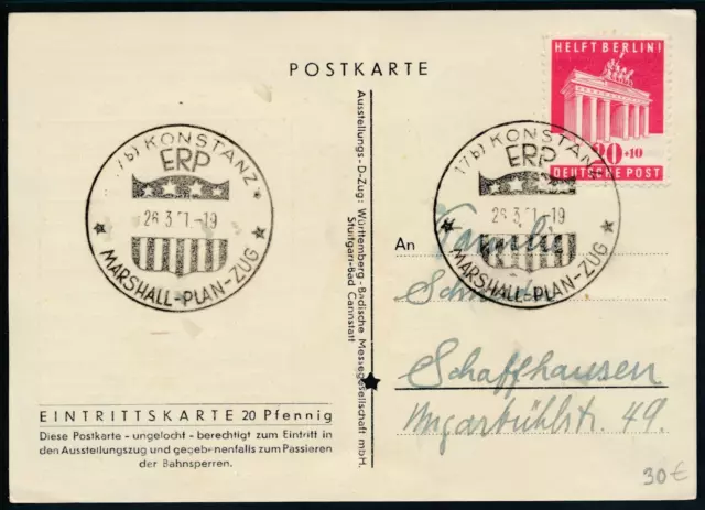 All. Bes. Mi 102 Postkarte EF Erp SSt 1951 Marshall-Plan AK Erp-Schau