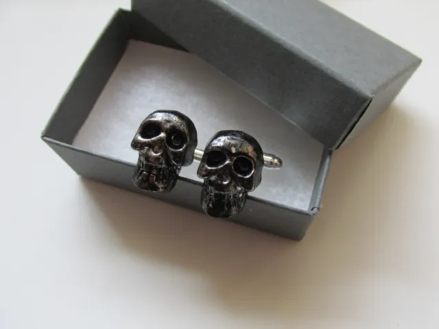 Handmade Blacktone Skull Halloween Pirate Goth Inspired Cufflinks Boxed