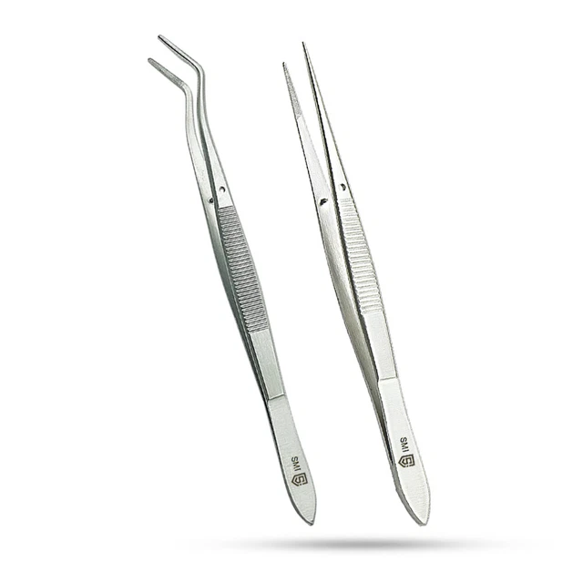 Präzisionspinzette Edelstahl – SMD Lötpinzette Mit Gebogener Spitze, Selbsthaltend, 143 Mm