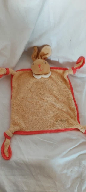 Doudou Plat Kaloo Lapin Beige Bord Rose Dessous Blanc Carre 4 Nouettes - Tbe-