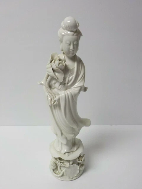 Antique Chinese BLANC de CHINE Kwan-Yin Goddess of Mercy 12.25" Figurine