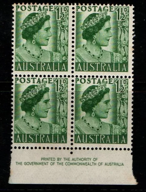 Australia 1950 1952 Queen Mother 1½d imprint block of 4 SG236 MNH
