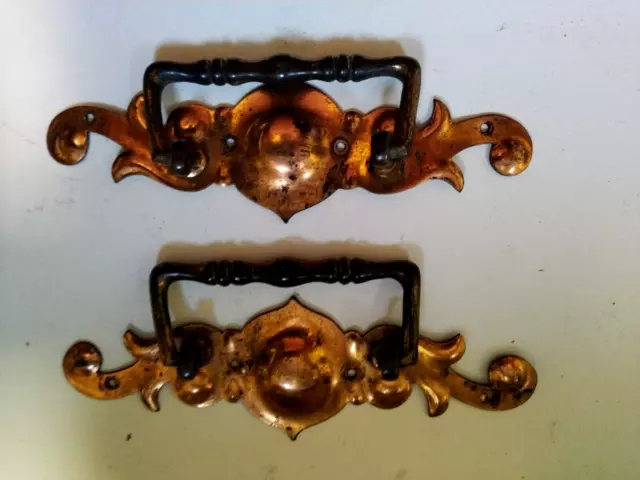 2 x Arts and Crafts Copper Pull Drop Handles