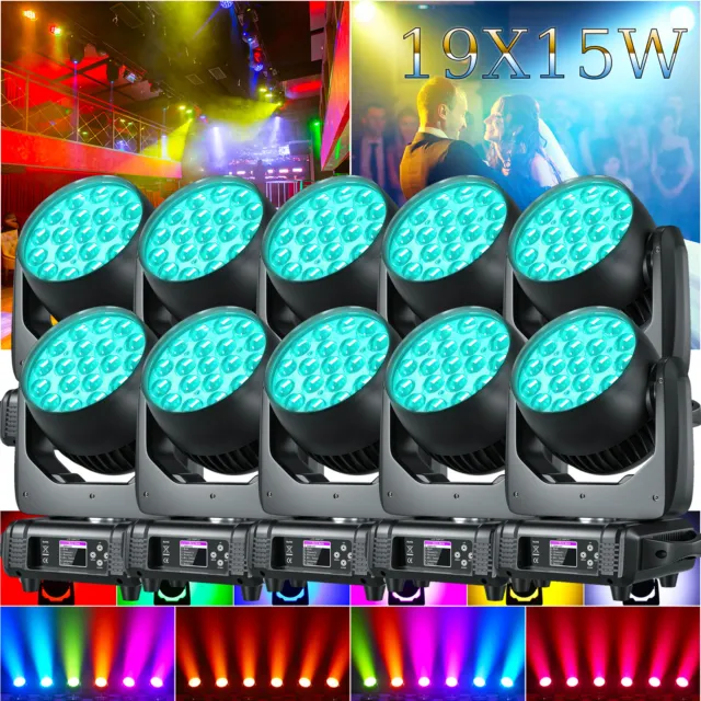 10Stück 19X15W Zoom Beam Wash Moving Head LED RGBW DMX DJ Bar Disco Bühnenlicht
