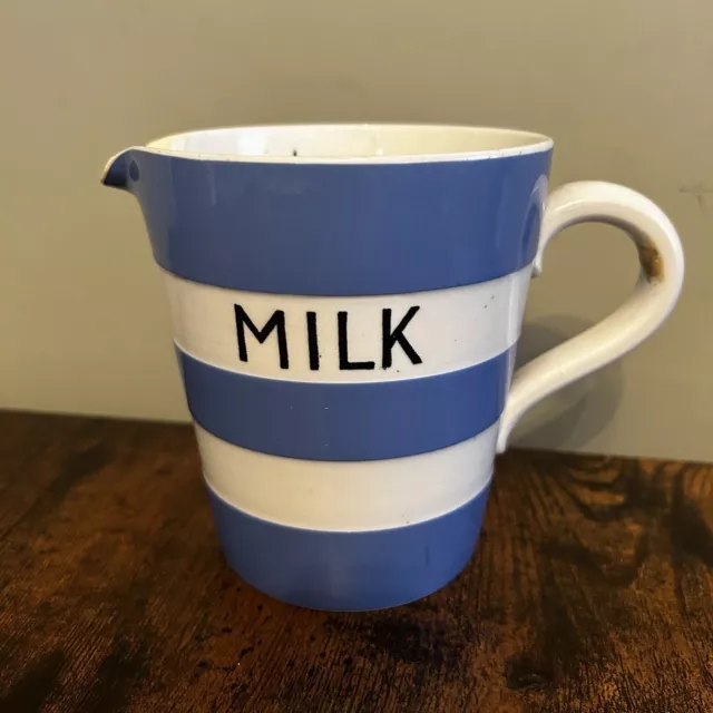 T G Green Cornishware Milk Jug 1 Pint Blue And White Stamp