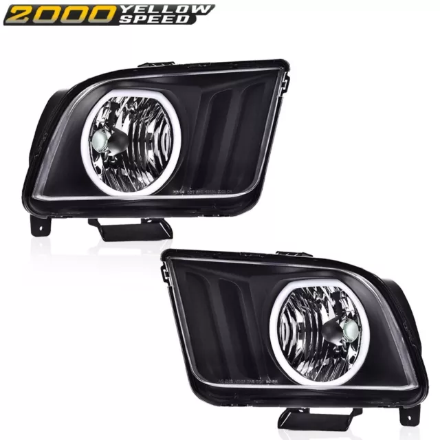 Fit For 2005-2009 Ford Mustang LED DRL Halo Headlights Assembly Black Headlamps