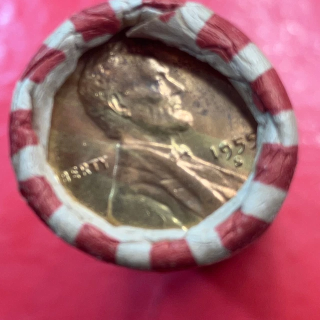 1955 S Obw Old Bank Wrap Roll Bu Uncirculated Lincoln Wheat Cent Pennies 50