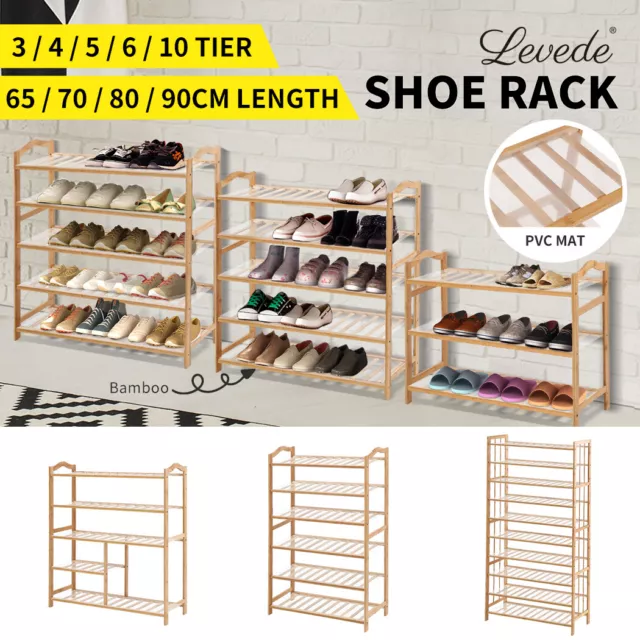 Levede Shoe Rack Bamboo Storage Organizer Shelf Shelves Stand 3/4/5/10 Tier