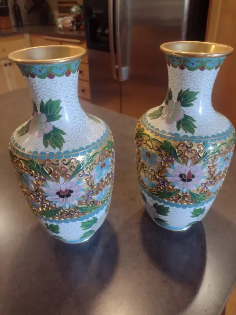 cloisonne vase pair large