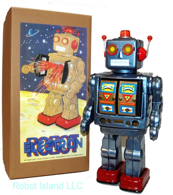 ME100 Rotatomatic Tin Toy Robot Battery Operated Blue Electron Robot