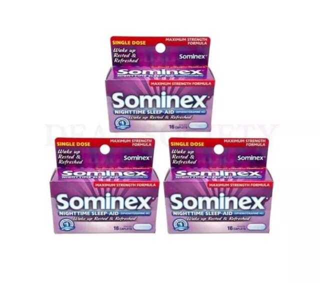 3 X Sominex Fórmula de Fuerza Máxima Ayuda para Dormir Nocturna, 16 quilates Exp.04/24