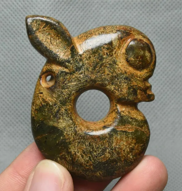 6CM Chinese Hongshan Culture Old Jade Pig Long Fetus Dragon Hook Amulet Pendant