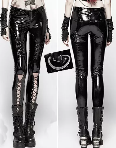 Pantalon zippé vinyle vernis gothique punk lolita cyber laçage métal PunkRave